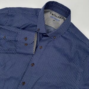 Twillory Shirt Mens Medium Blue Geometric Pattern Button Down‎ Untuckable Casual